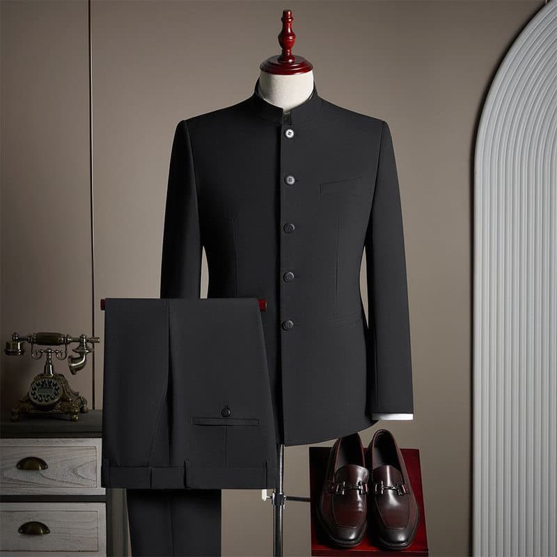 Fato Masculino Estilo Chinês Zhongshan — Terno de Noivo (S–5XL)